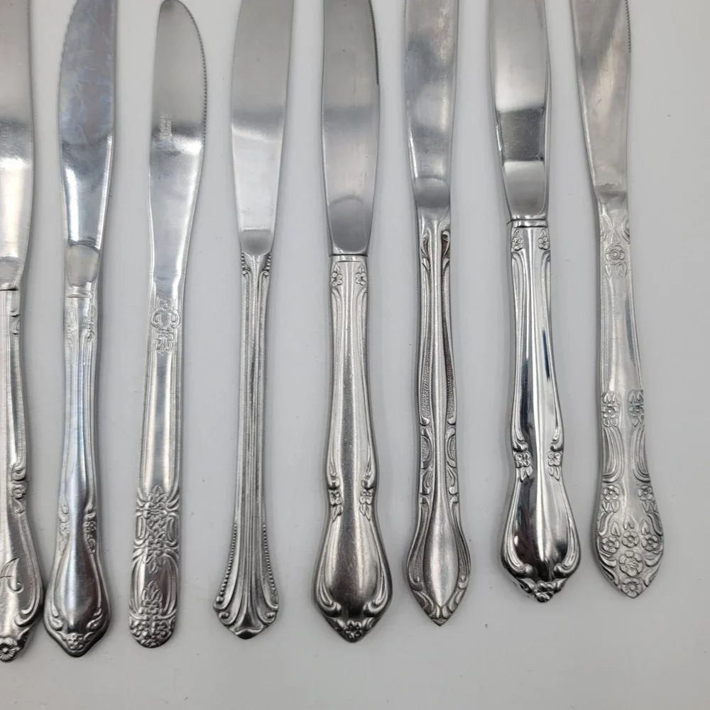 19pc Mixed Stainless Steel Knives Lot Floral Ornate Patterns Arts Crafts DIY